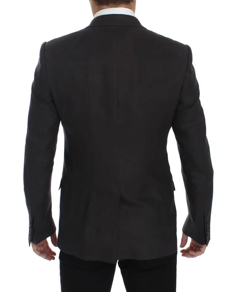 Veste de costume noire ajustée dolce & gabbana en lin gris à coupe classique avec texture subtile