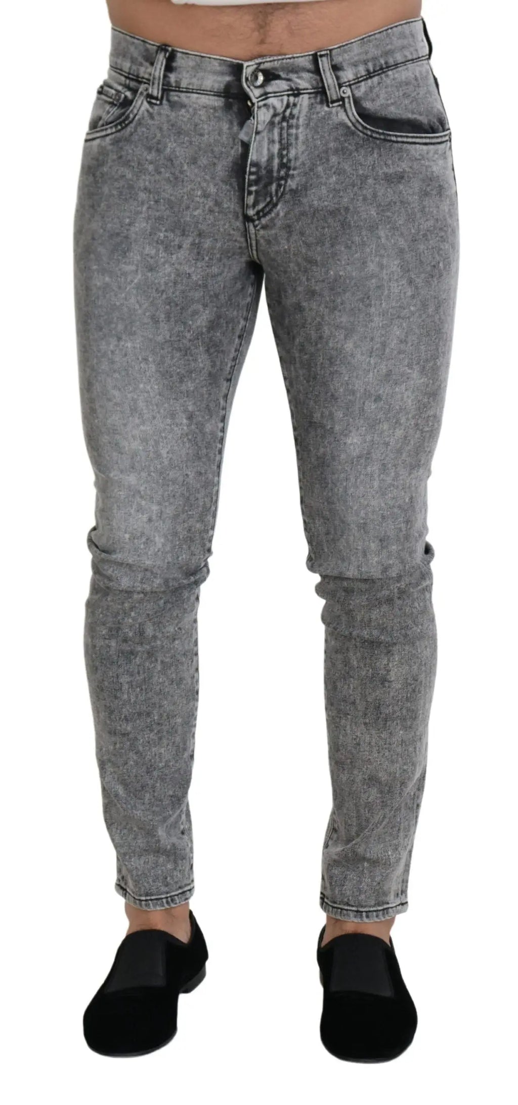 Jean slim fit gris dolce gabbana en denim stretch coton avec texture délavée et cinq poches classiques