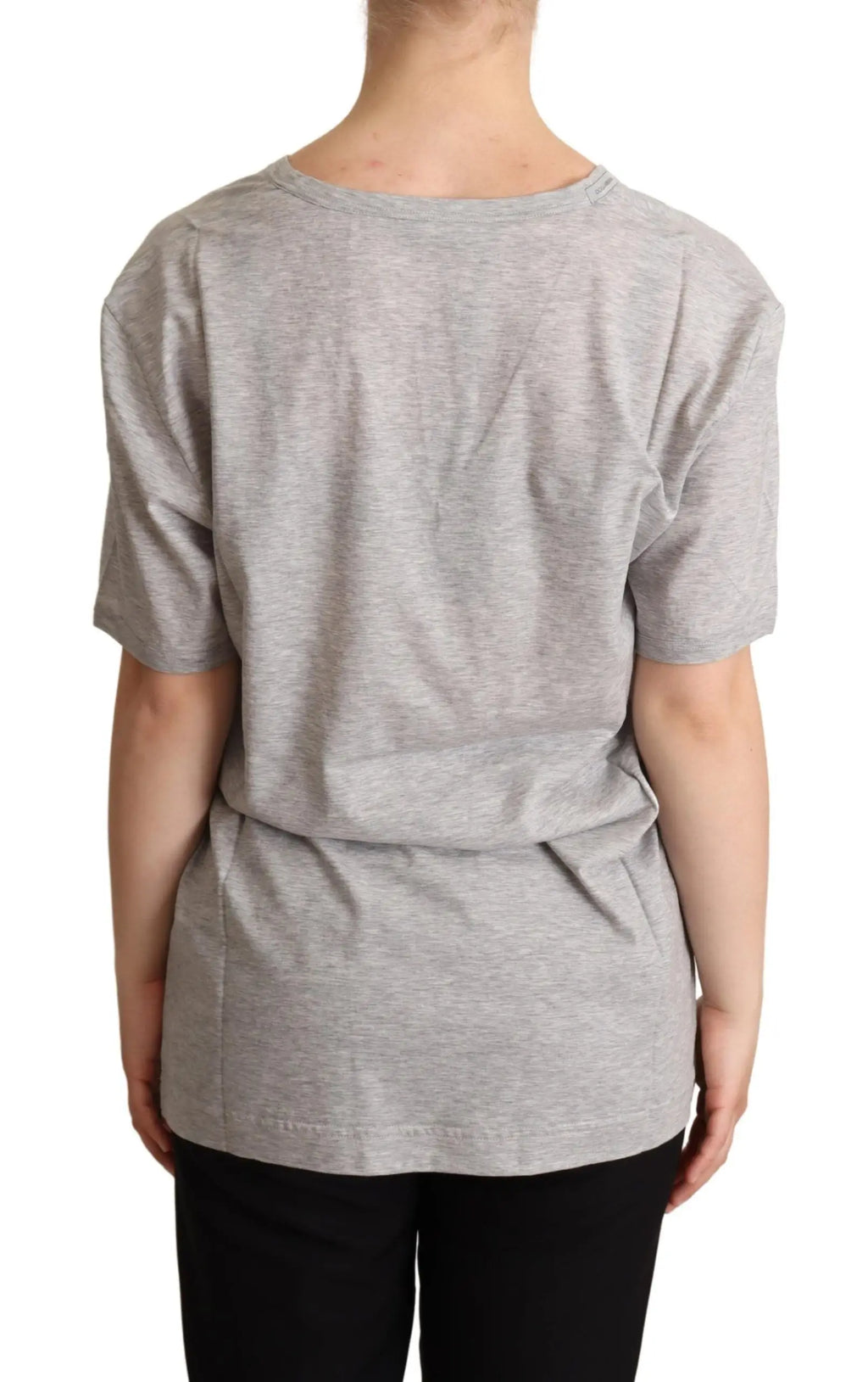T-shirt dolce & gabbana gris chiné à manches courtes en coton 100 pour cent avec encolure arrondie et coupe décontractée