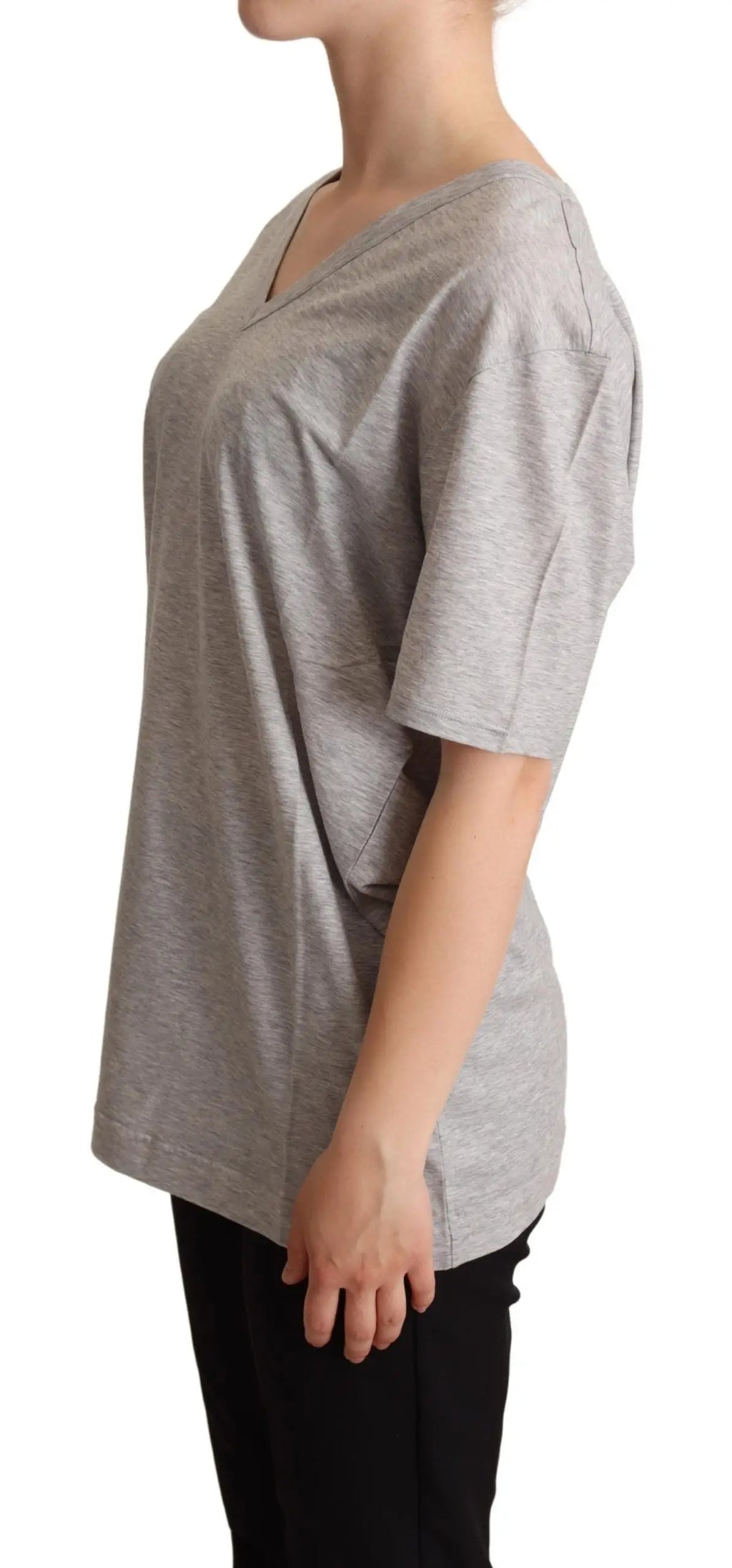 Dolce & gabbana t-shirt gris heather 100 pour cent coton col v manches courtes coupe décontractée