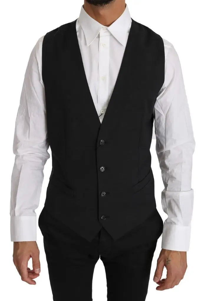 Dolce & gabbana gris gilet en laine 100 solide avec cinq boutons assortis et coupe ajustée
