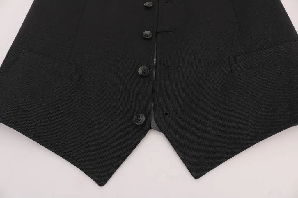 Dolce & Gabbana gilet gris en coton rayonne avec texture noire boutons sombres et poches avant structurées