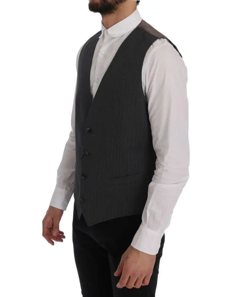Dolce & gabbana gray staff cotton striped vest dark gray pinstripe wool with black buttons and notched lapel