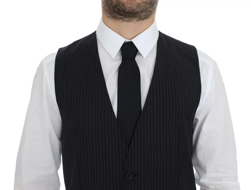 Dolce & Gabbana gilet ajusté noir à fines rayures avec bouton unique en stretch formel