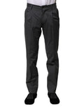 Pantalon habillé dolce & gabbana gris rayé en coton avec coupe ajustée et passants pour ceinture