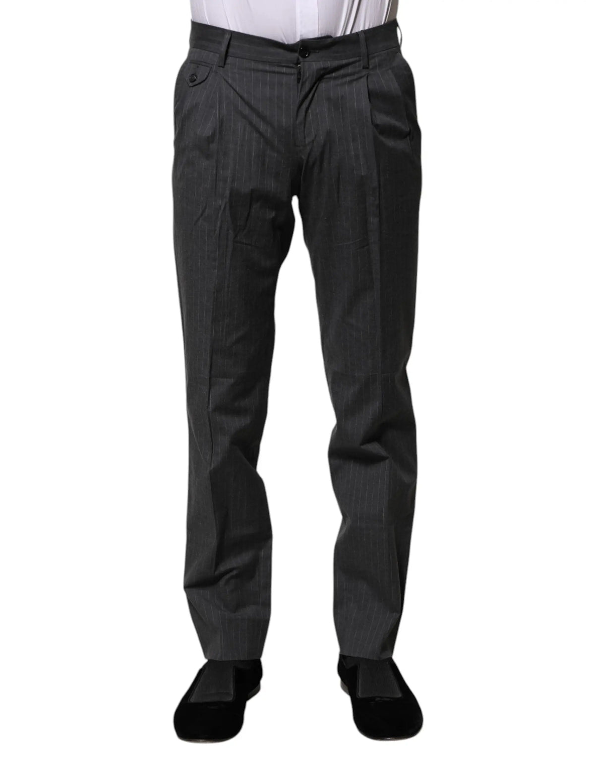 Pantalon habillé dolce & gabbana gris rayé en coton avec coupe ajustée et passants pour ceinture