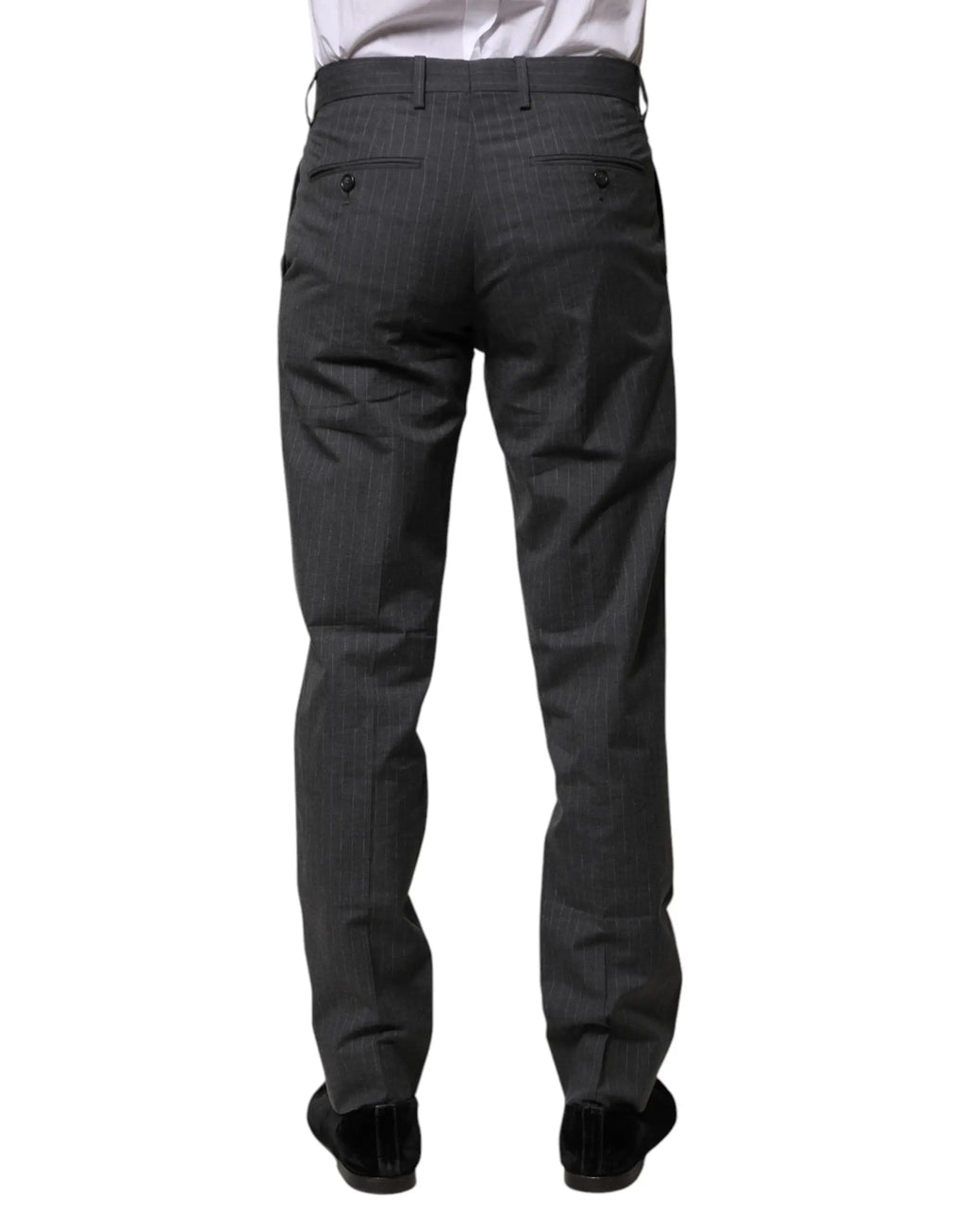 Pantalon formel dolce & gabbana gris rayé en coton avec coupe ajustée et passants pour ceinture