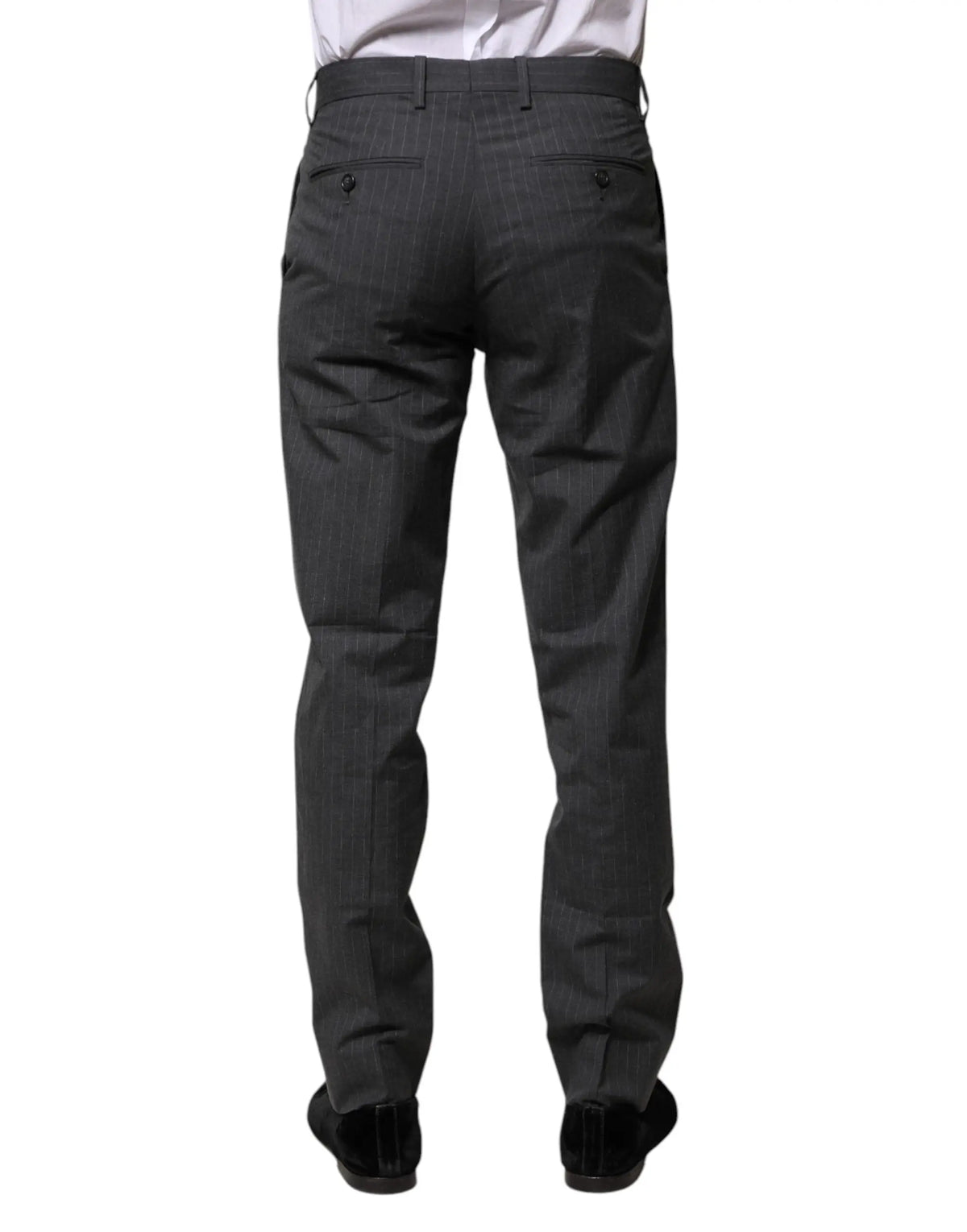 Pantalon formel dolce & gabbana gris rayé en coton avec coupe ajustée et passants pour ceinture