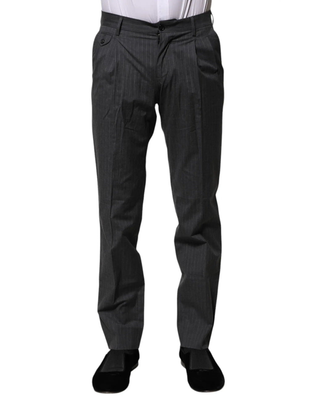 Pantalon formel dolce & gabbana gris rayé en coton avec coupe ajustée et passants pour ceinture