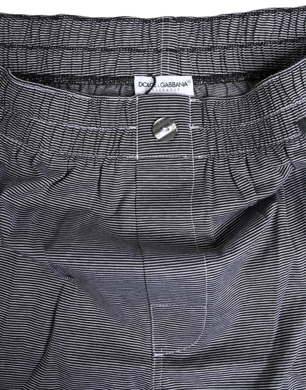 Shorty boxer dolce & gabbana en coton gris avec rayures noires et blanches et étiquette de marque visible