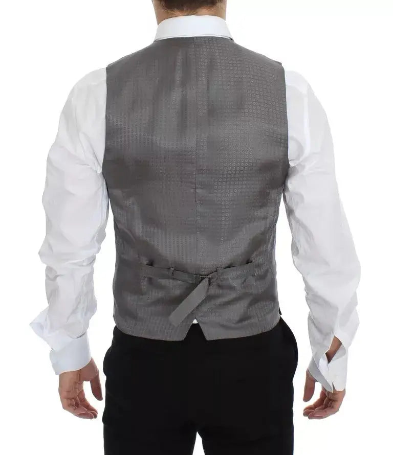 Dolce & gabbana gilet gris à rayures en tissu texturé avec ceinture assortie pour tenue formelle