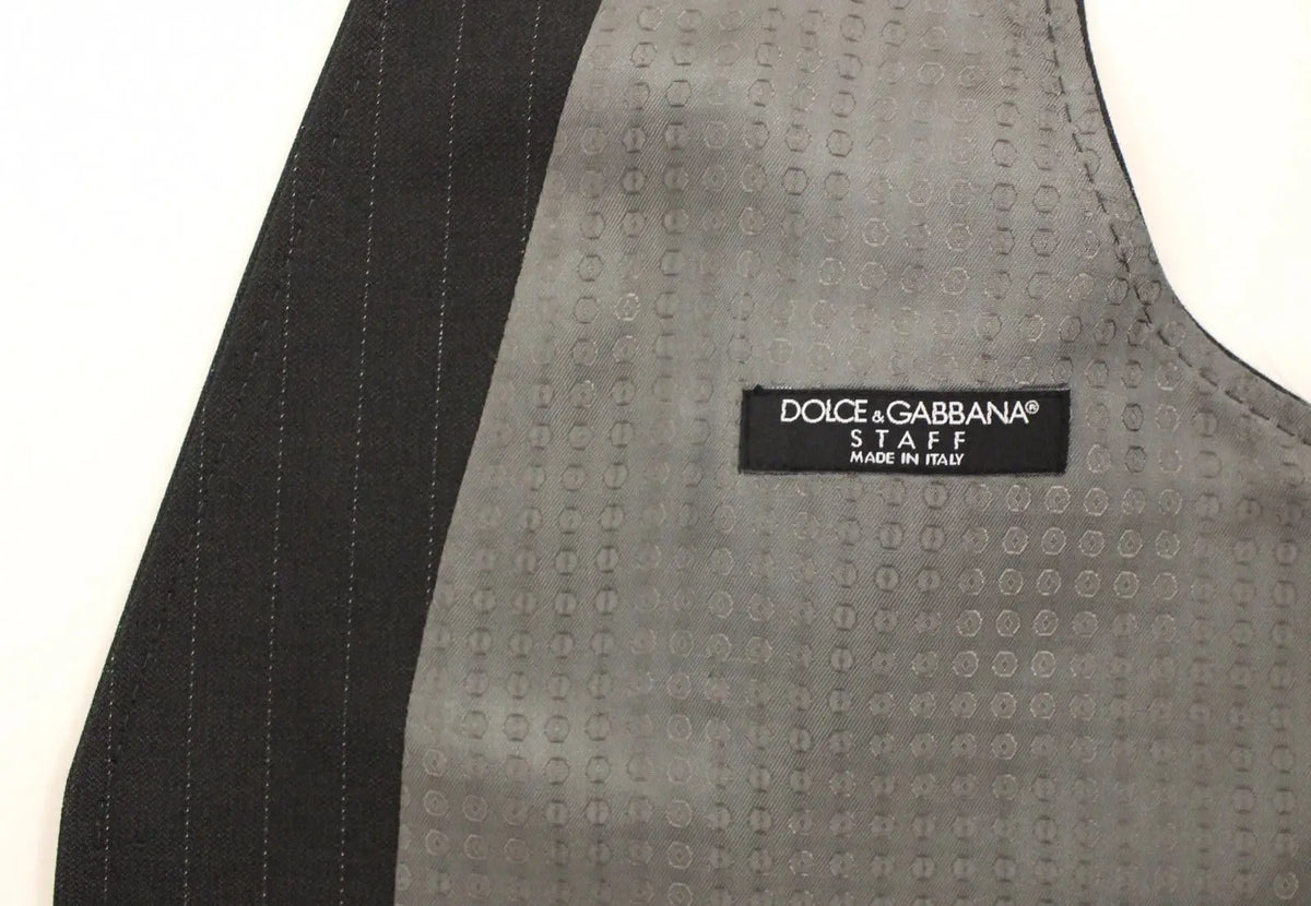 Dolce & gabbana gilet formel gris en texture avec revers noir à rayures et étiquette made in Italy