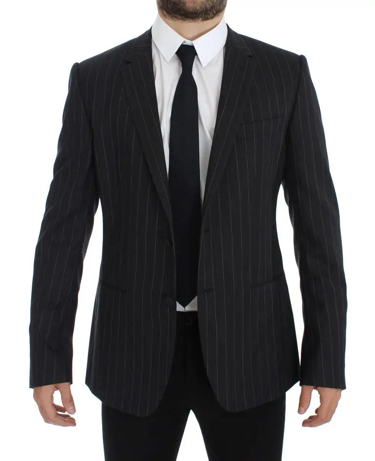 Veste de costume noire à fines rayures verticales avec coupe ajustée classique en laine dolce gabbana