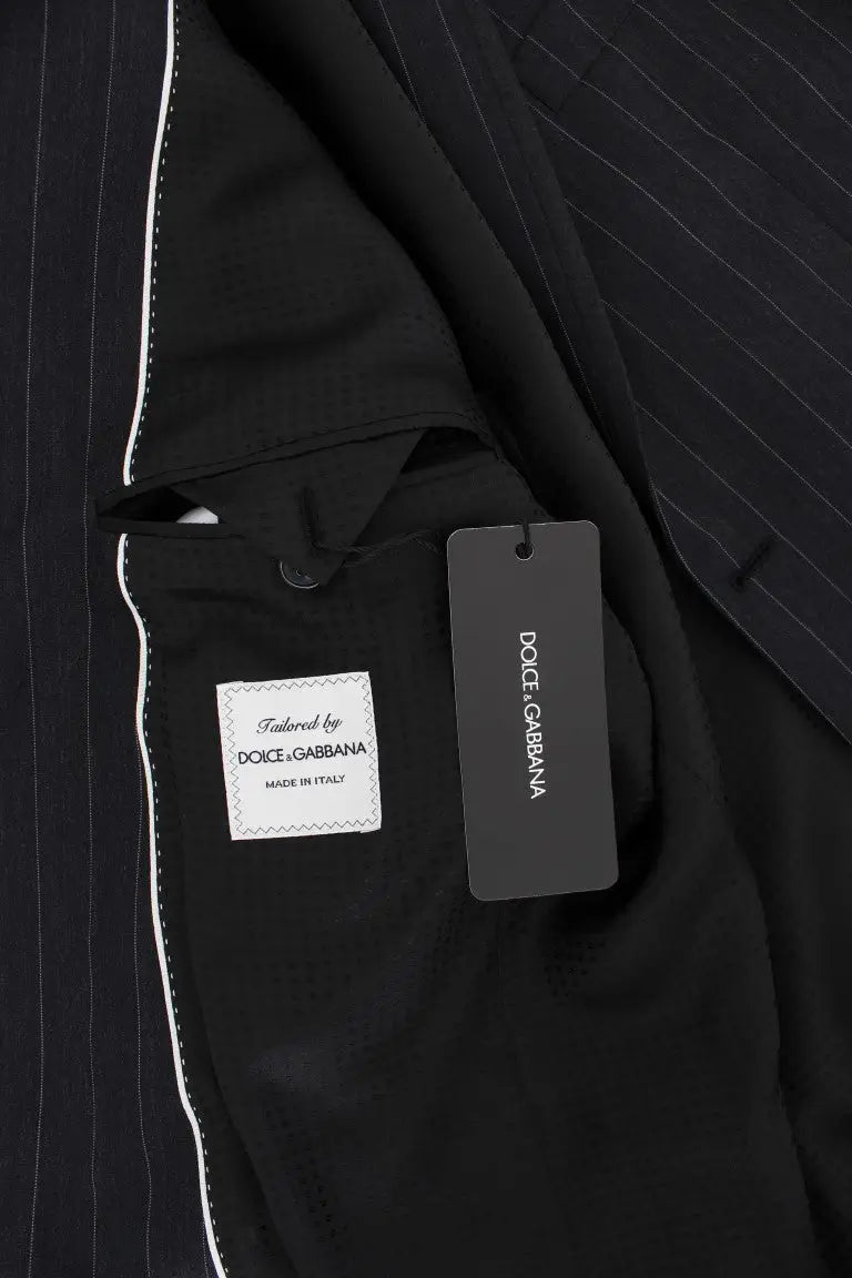 Veste de costume dolce gabbana grise à rayures fines en laine avec coutures blanches et étiquette visible