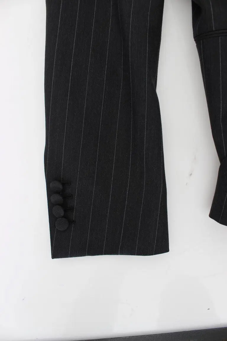 Manchette de veste dolce & gabbana grise rayée en laine slim fit avec quatre boutons noirs