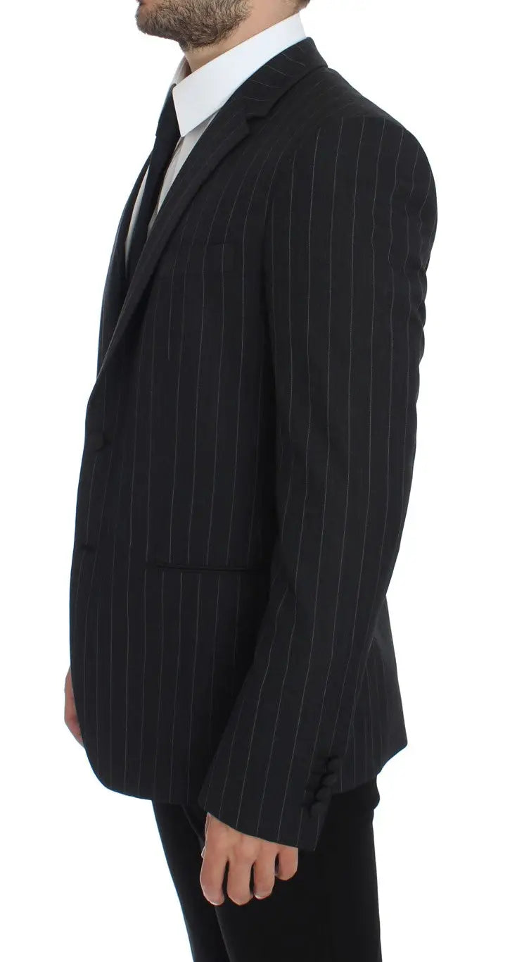 Veste de costume noire à fines rayures verticales dolce gabbana en laine gris rayé coupe slim