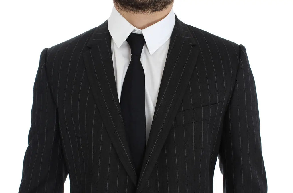 Veste de costume noire à fines rayures verticales avec col cranté dolce gabanna blazer en laine grise slim fit