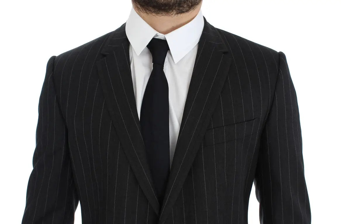 Veste de costume noire à fines rayures verticales avec col cranté dolce gabanna blazer en laine grise slim fit