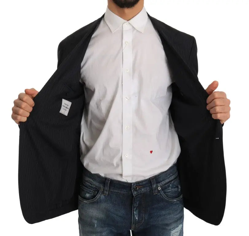 Dolce & gabbana blazer slim en laine gris avec fines rayures et texture subtile tissée avec étiquette blanche intérieure