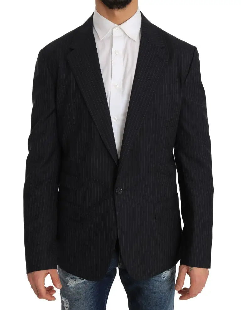 Blazer slim dolce gabbana gris à rayures en laine avec fermeture à un bouton et revers crantés
