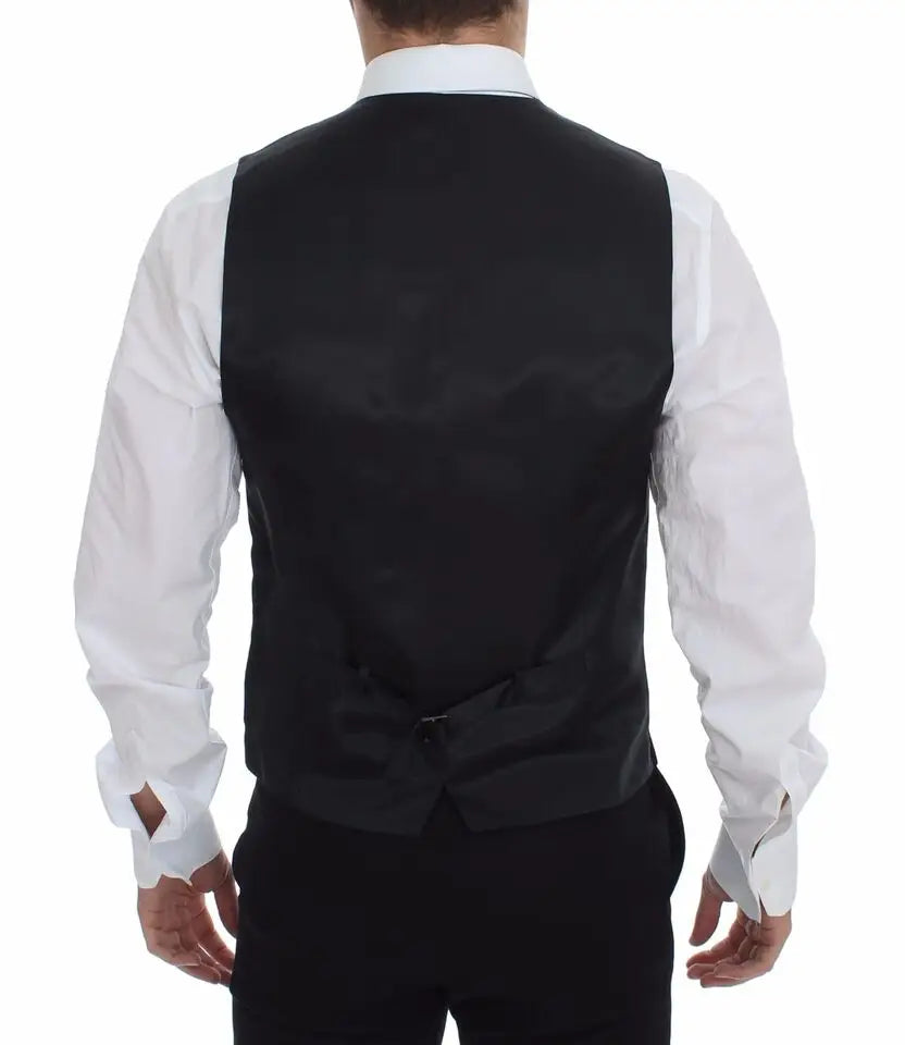 Veste dolce & gabbana en laine grise rayée avec coupe ajustée satinée noire élégante
