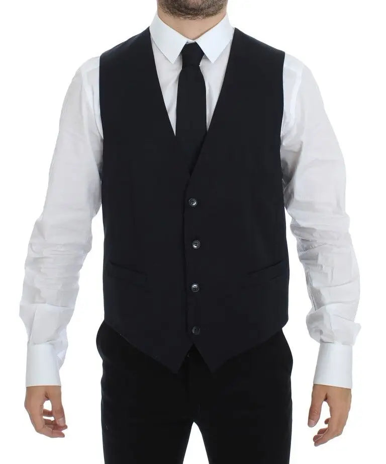 Dolce & gabbana gilet formel noir en laine et soie avec coupe ajustée et texture subtile