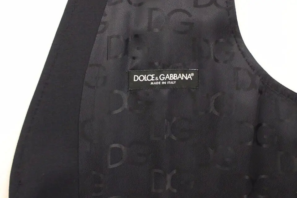 Gilet dolce & gabbana noir en laine et soie avec motif logo subtil et étiquette made in italy