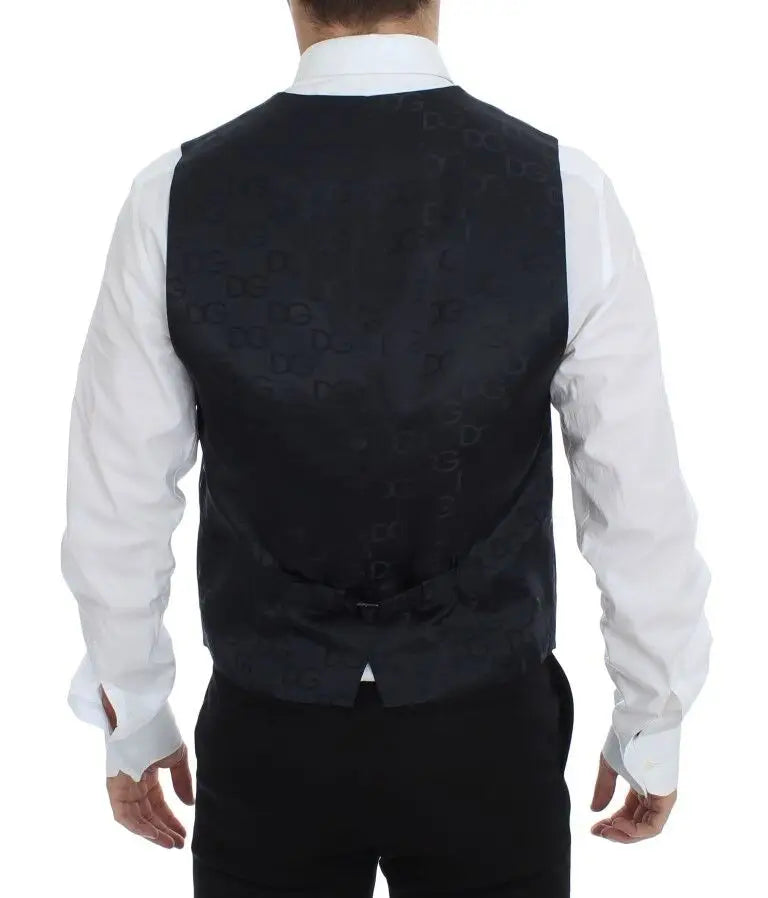 Gilet en laine et soie dolce & gabbana gris rayé avec motif logo subtil noir