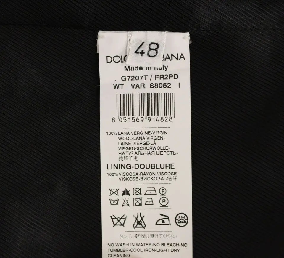 Étiquette de soin en tissu blanc pour gilet dolce & gabbana gris rayé en laine vierge 100 pour cent doublé viscose made in italy