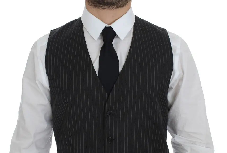 Dolce gabbana gilet en laine gris à rayures avec trois boutons et coupe simple boutonnage