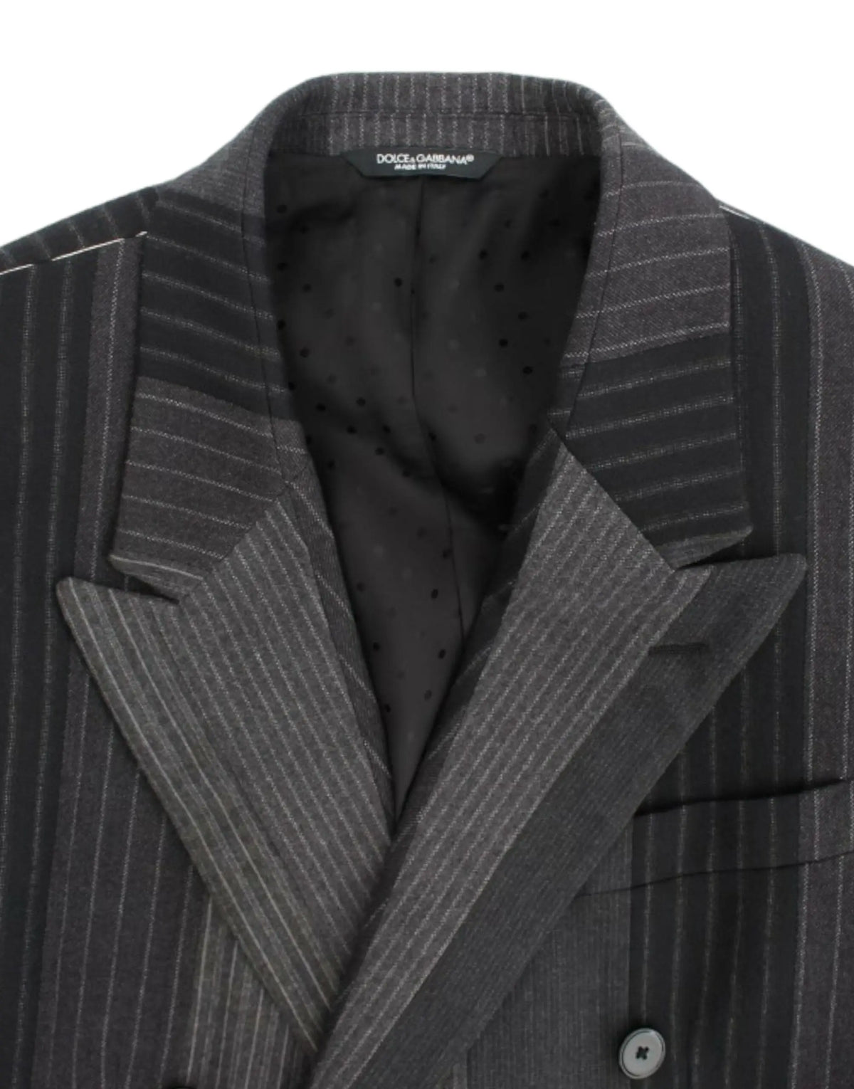Blazer dolce & gabbana gris à fines rayures en laine stretch avec léger brillant et étiquette de marque à l’intérieur