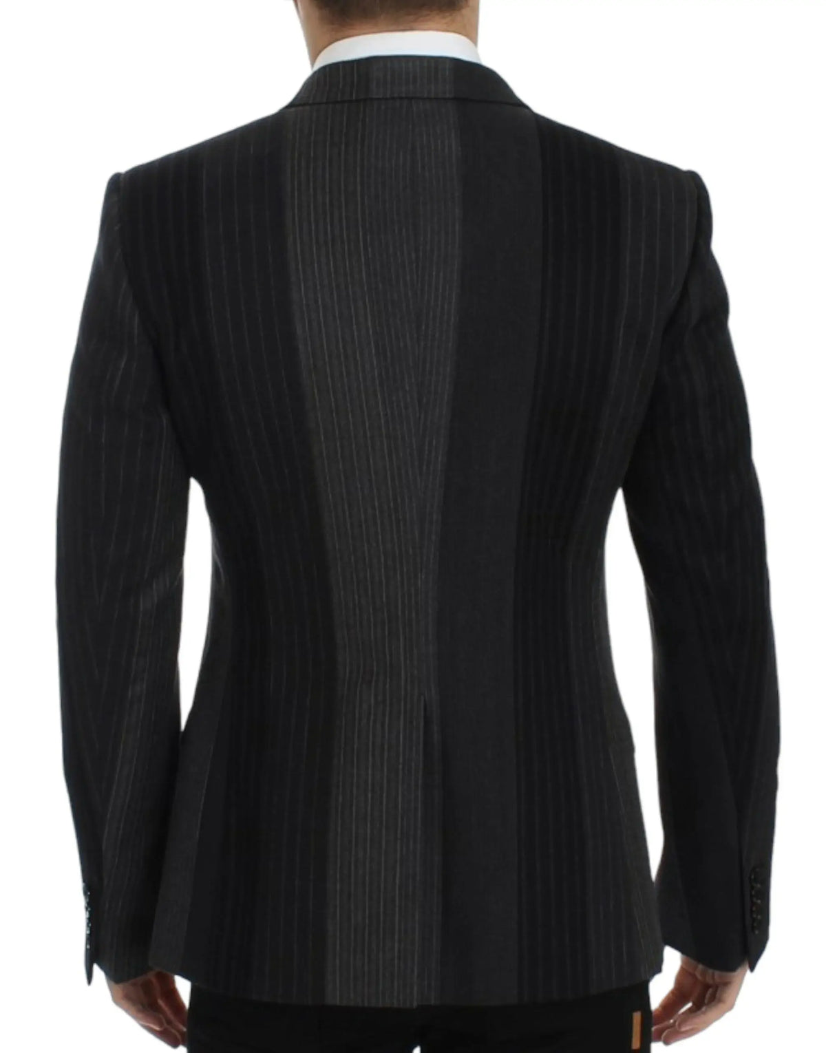 Veste dolce & gabbana en laine stretch gris à rayures noires et gris foncé verticales style costume à fines rayures