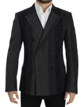 Veste blazer dolce & gabbana en laine grise rayée avec tissu noir à panneaux contrastants et double boutonnage