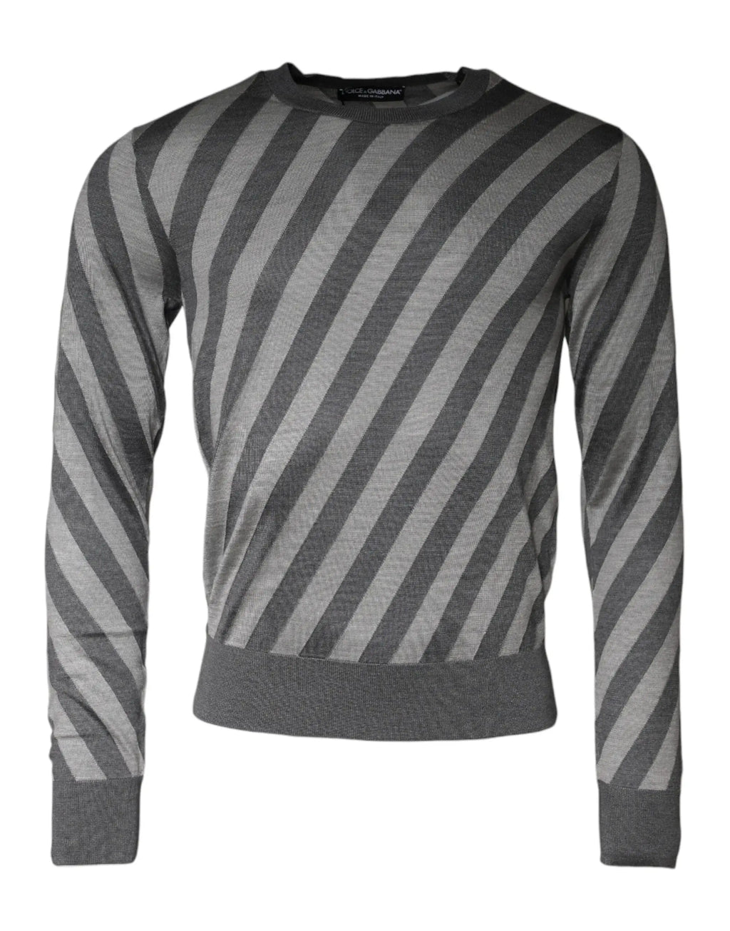 Dolce & gabbana pull homme gris à rayures diagonales manches longues en maille douce avec poignets et ourlet côtelés
