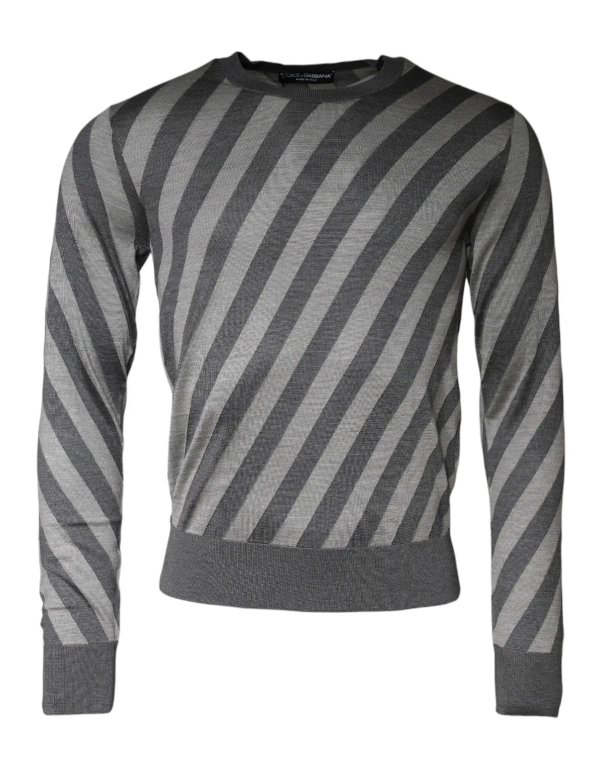 Dolce & gabbana pull homme gris à rayures diagonales manches longues en maille douce avec poignets et ourlet côtelés