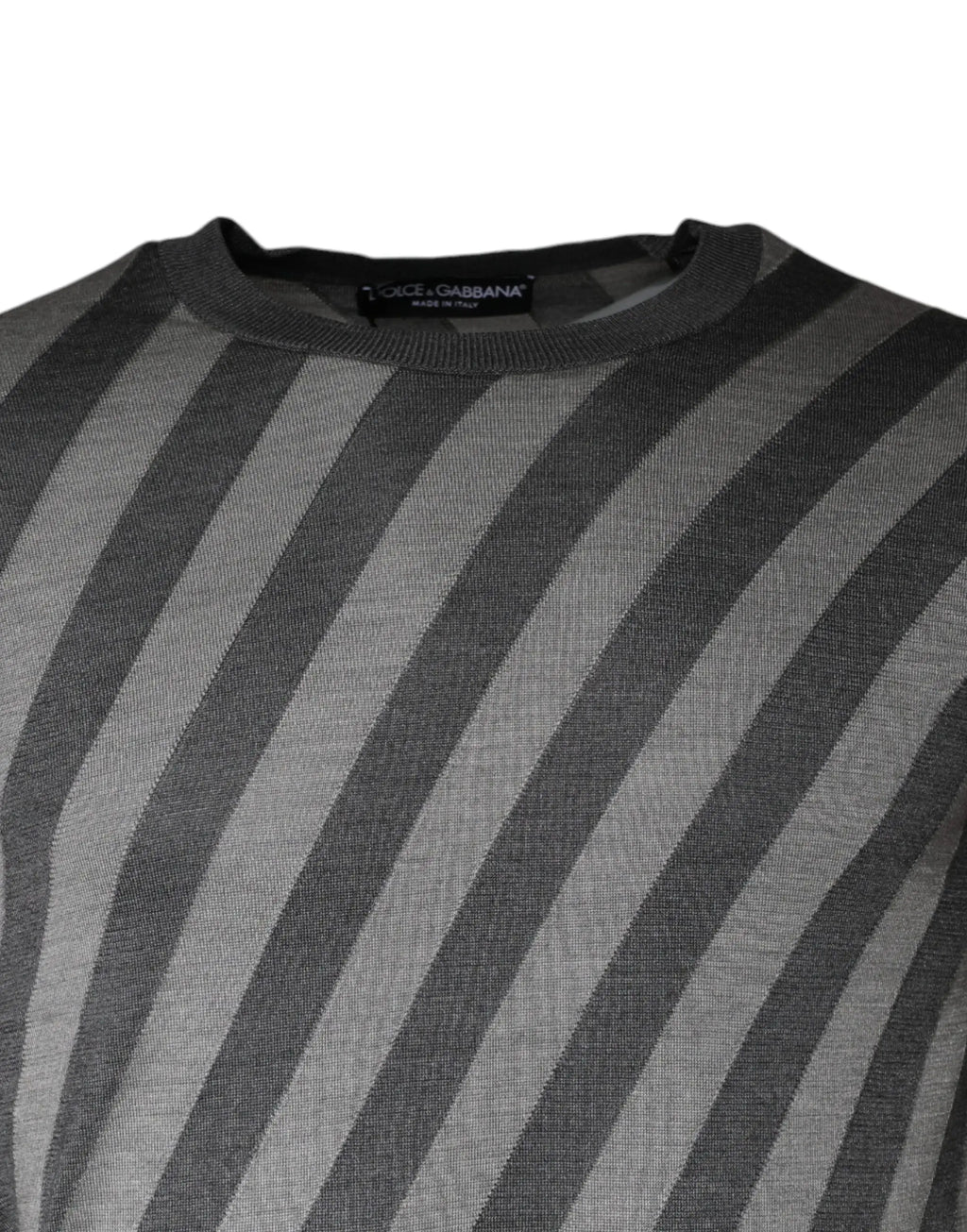 Dolce & gabbana gray stripes long sleeve round neck pullover sweater with diagonal gray tones in textured knit fabric