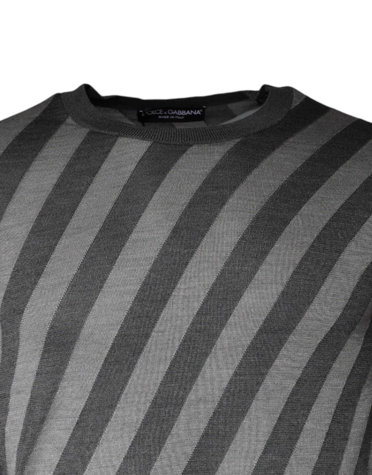 Dolce & gabbana gray stripes long sleeve round neck pullover sweater with diagonal gray tones in textured knit fabric