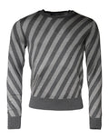 Pull-over dolce & gabbana gris à rayures diagonales pour homme en maille douce avec poignets et ourlet côtelés
