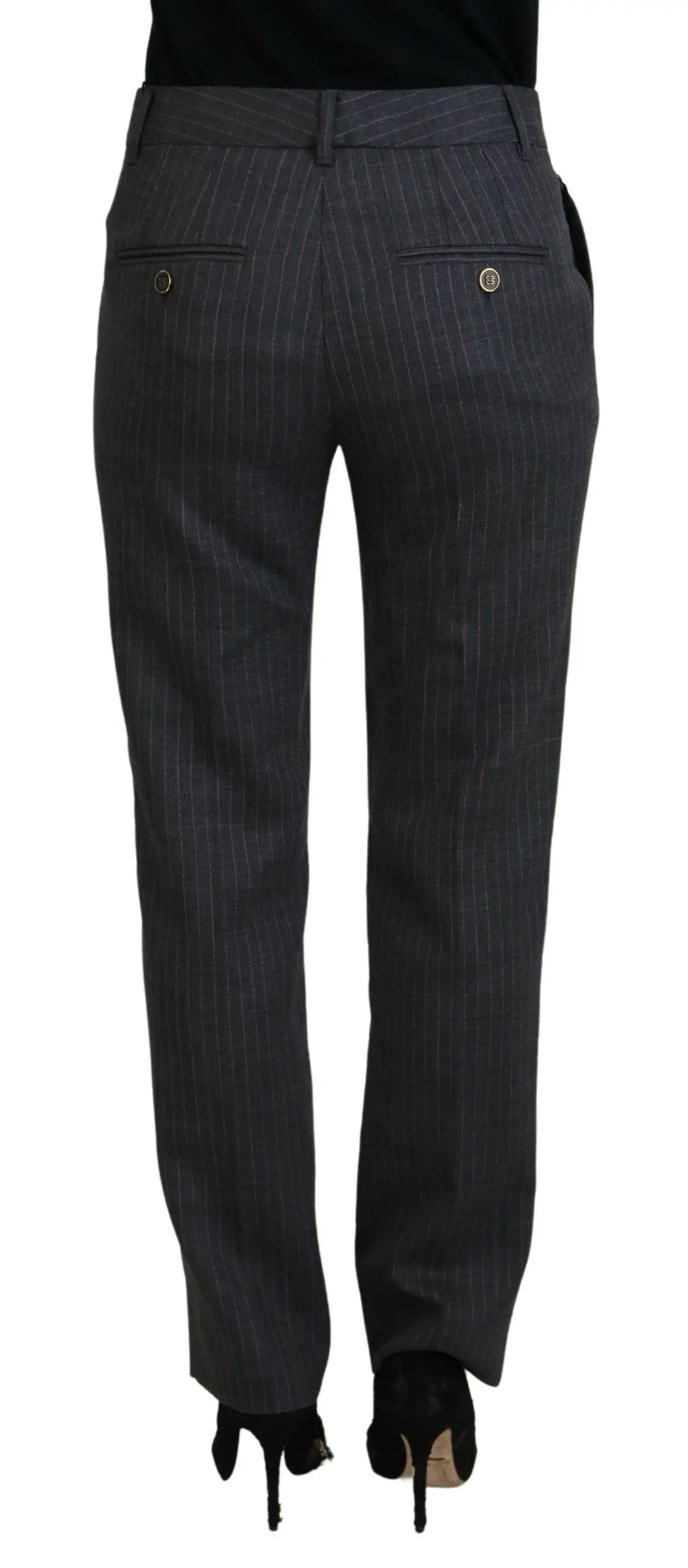 Pantalon femme dolce & gabbana en laine gris foncé rayé avec boutons dorés tapered