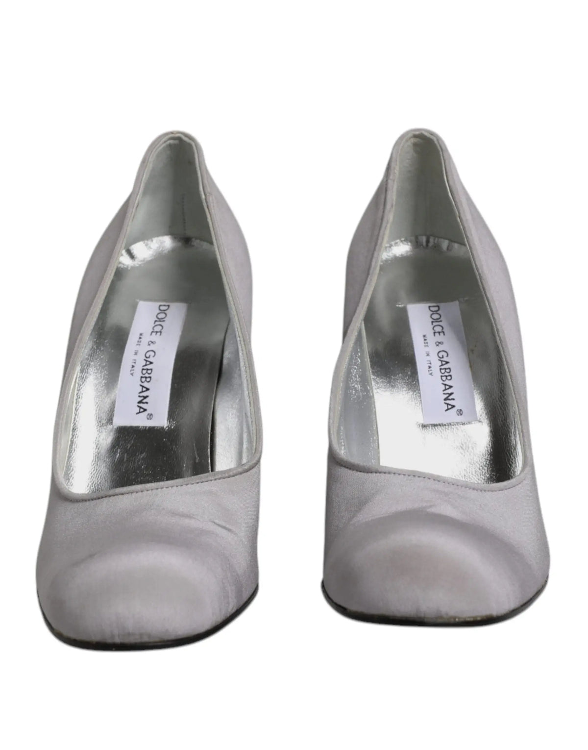 Chaussures dolce & gabbana escarpins gris en daim avec talons hauts pour femme en satin argenté