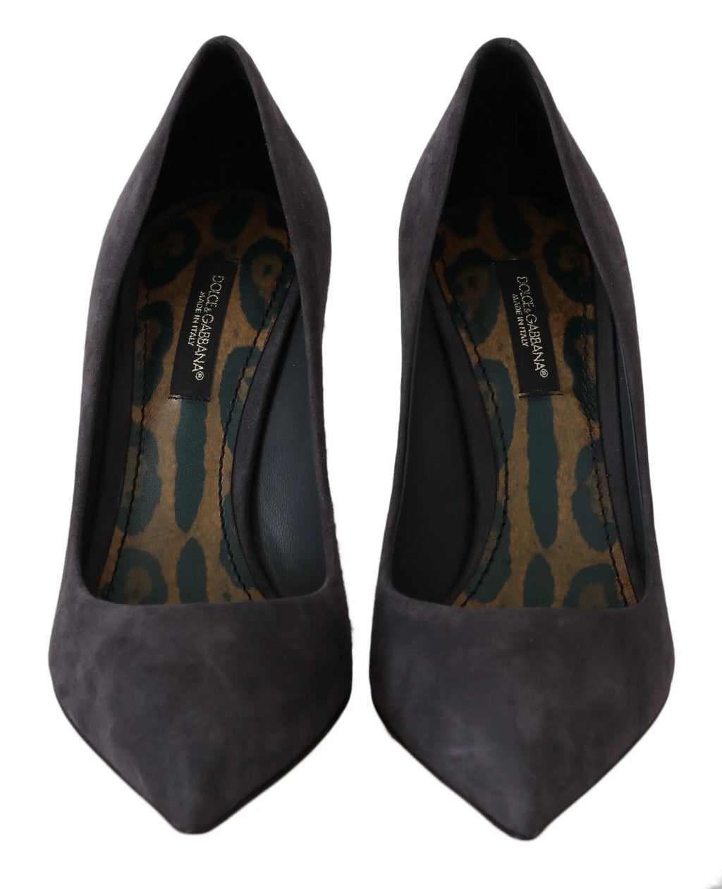 Escarpins stilettos dolce & gabbana gris en cuir suédé avec bouts pointus et semelles intérieures imprimé léopard