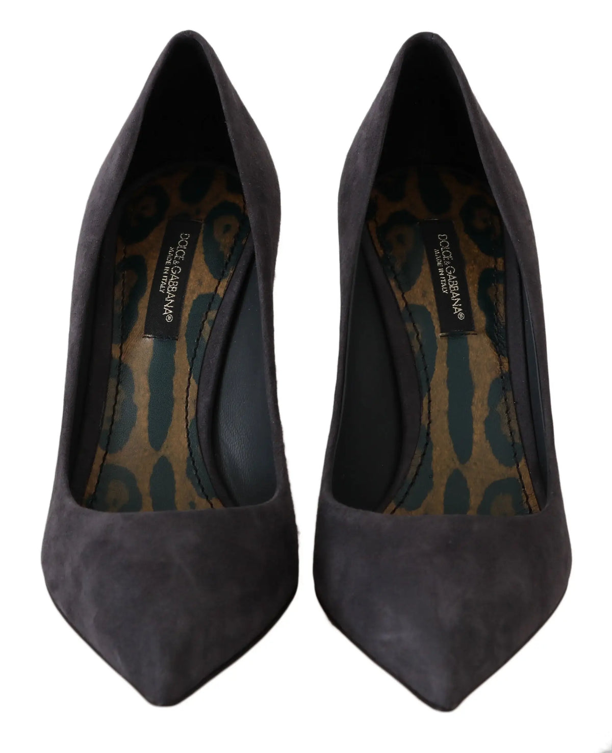 Escarpins stilettos dolce & gabbana gris en cuir suédé avec bouts pointus et semelles intérieures imprimé léopard