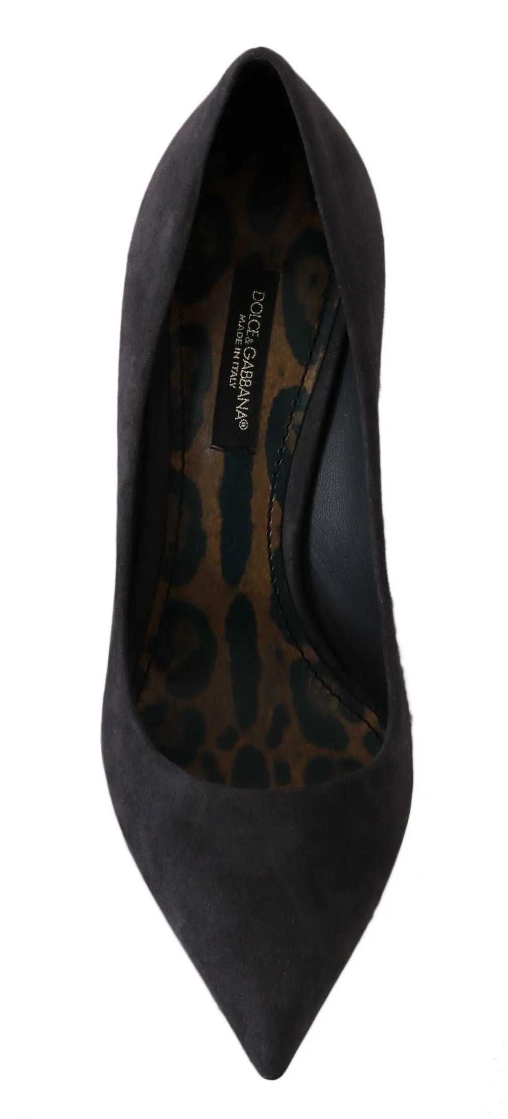 Dolce gabbana escarpin à talon aigu en daim noir avec semelle intérieure imprimé léopard