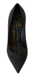 Dolce gabbana escarpin à talon aigu en daim noir avec semelle intérieure imprimé léopard