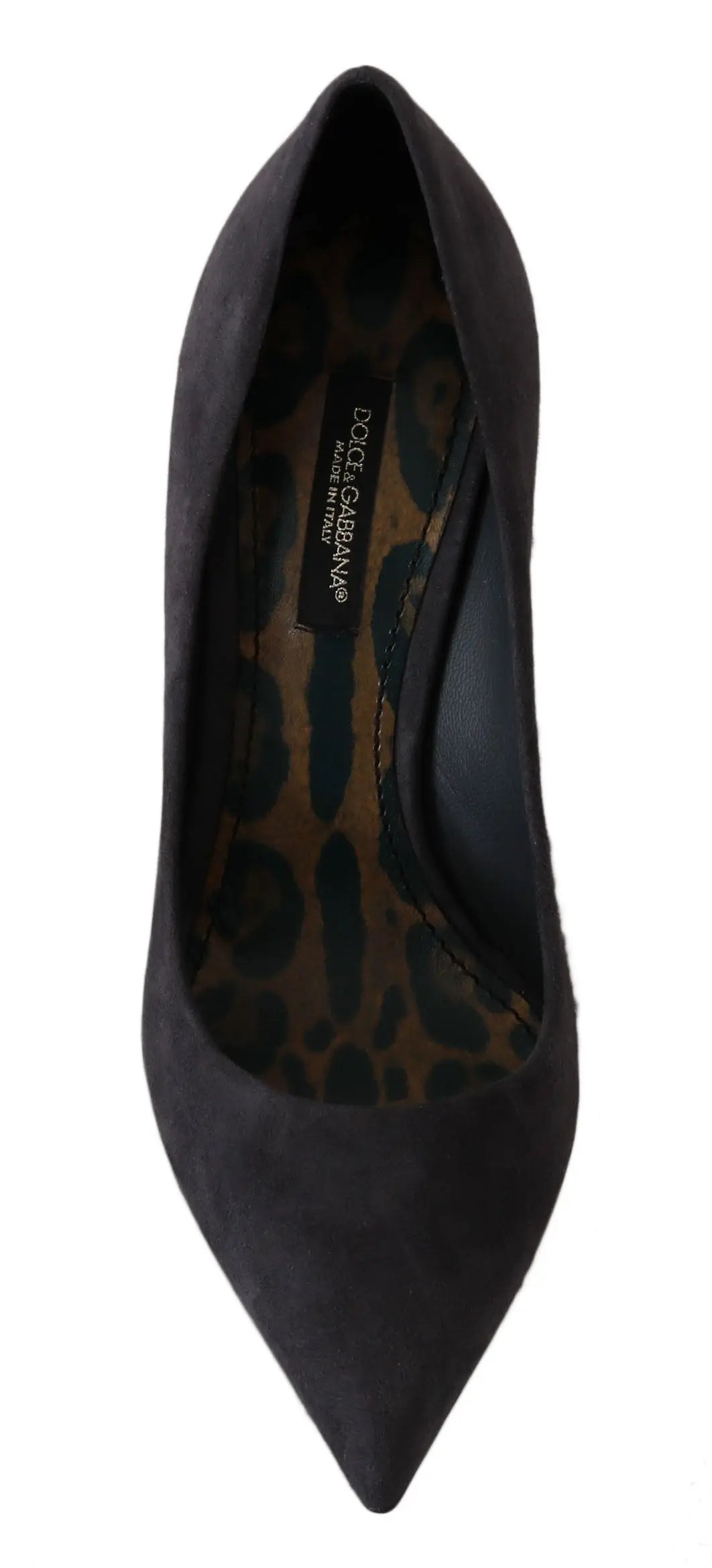 Dolce gabbana escarpin à talon aigu en daim noir avec semelle intérieure imprimé léopard