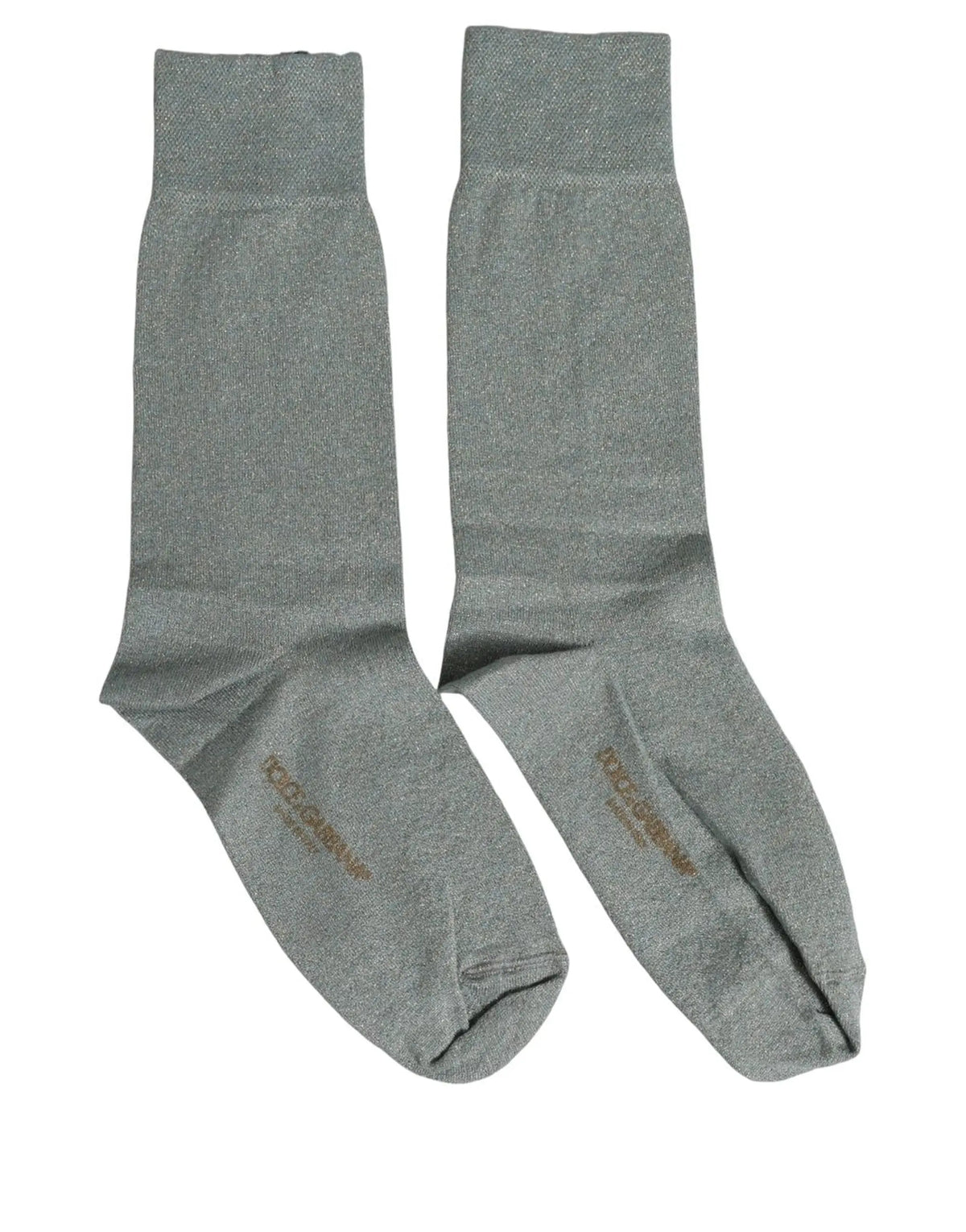 Une paire de chaussettes mi-mollet dolce & gabbana grises en viscose avec logo doré brodé au talon vue arrière