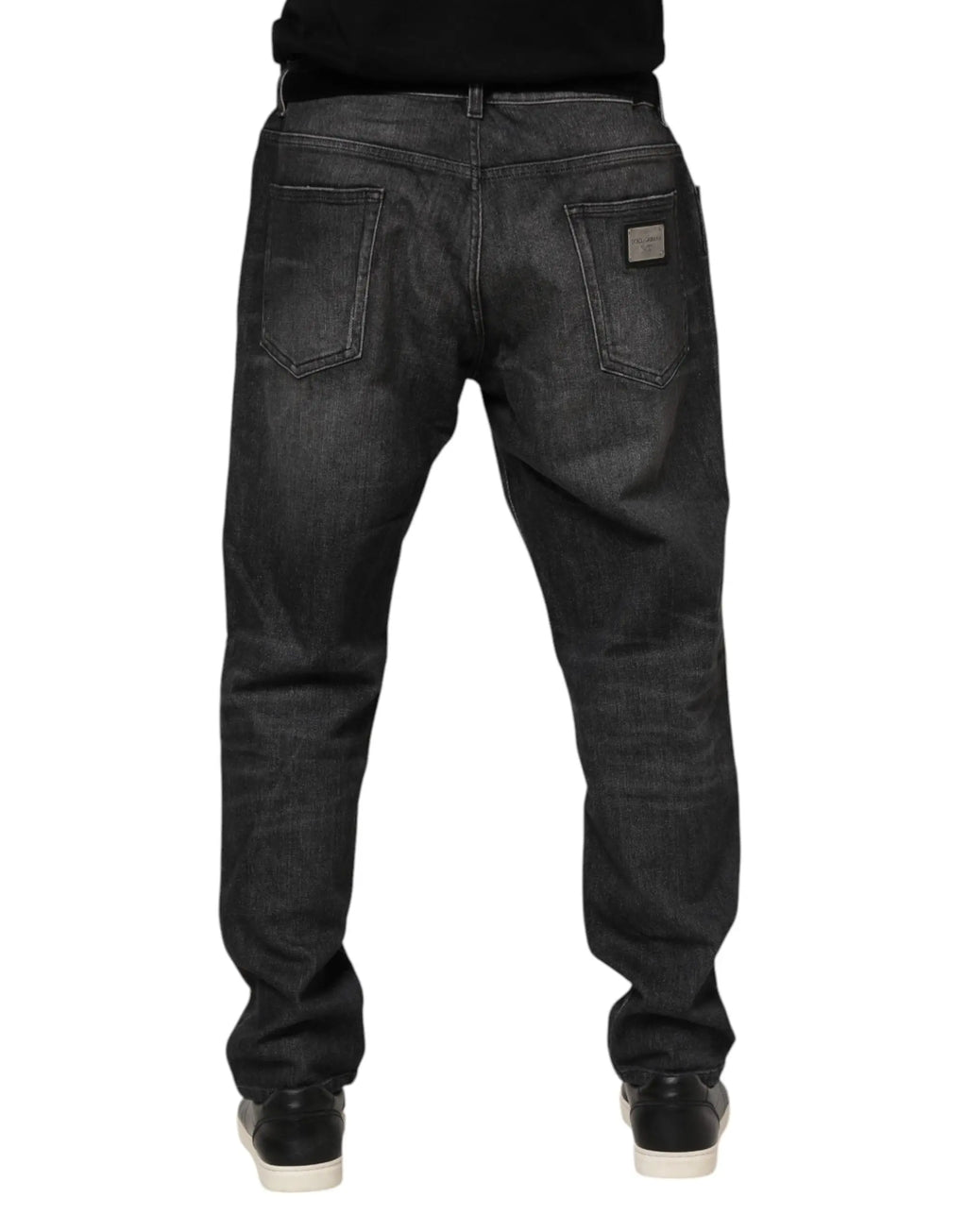 Jeans en denim gris délavé en coton dolce & gabbana avec coupe droite classique et légère décoloration aux cuisses