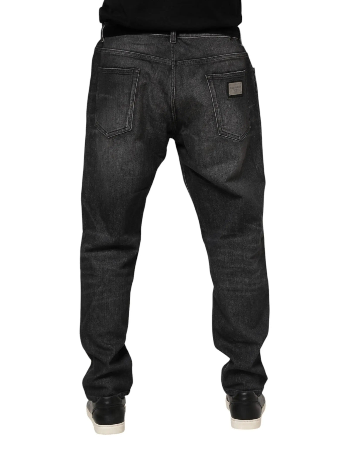 Jeans en denim gris délavé en coton dolce & gabbana avec coupe droite classique et légère décoloration aux cuisses