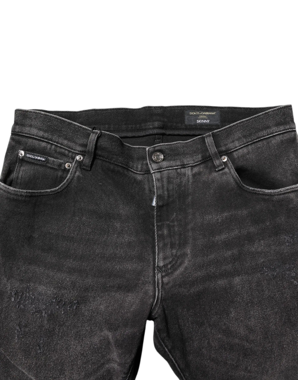 Dolce & gabbana gray washed cotton skinny denim jeans en jean noir délavé et déchiré à coupe slim