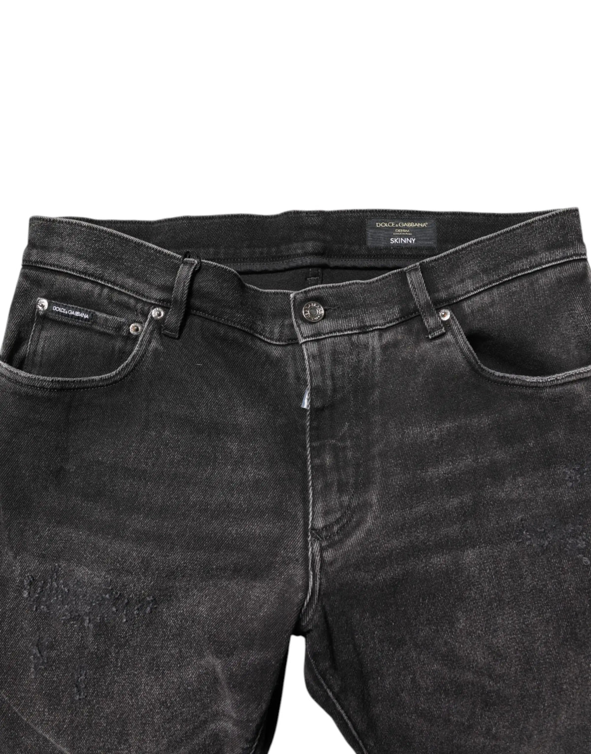 Dolce & gabbana gray washed cotton skinny denim jeans en jean noir délavé et déchiré à coupe slim
